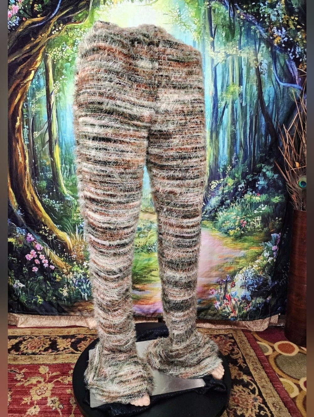 🔥💚🤎 BURNING MAN UNISEX Fuzzy Flared Festival Leggings MEN M WOMEN XL